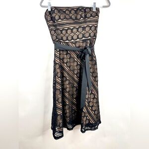 Loft Black lace belted strapless invisible side zip cocktail dress size 0